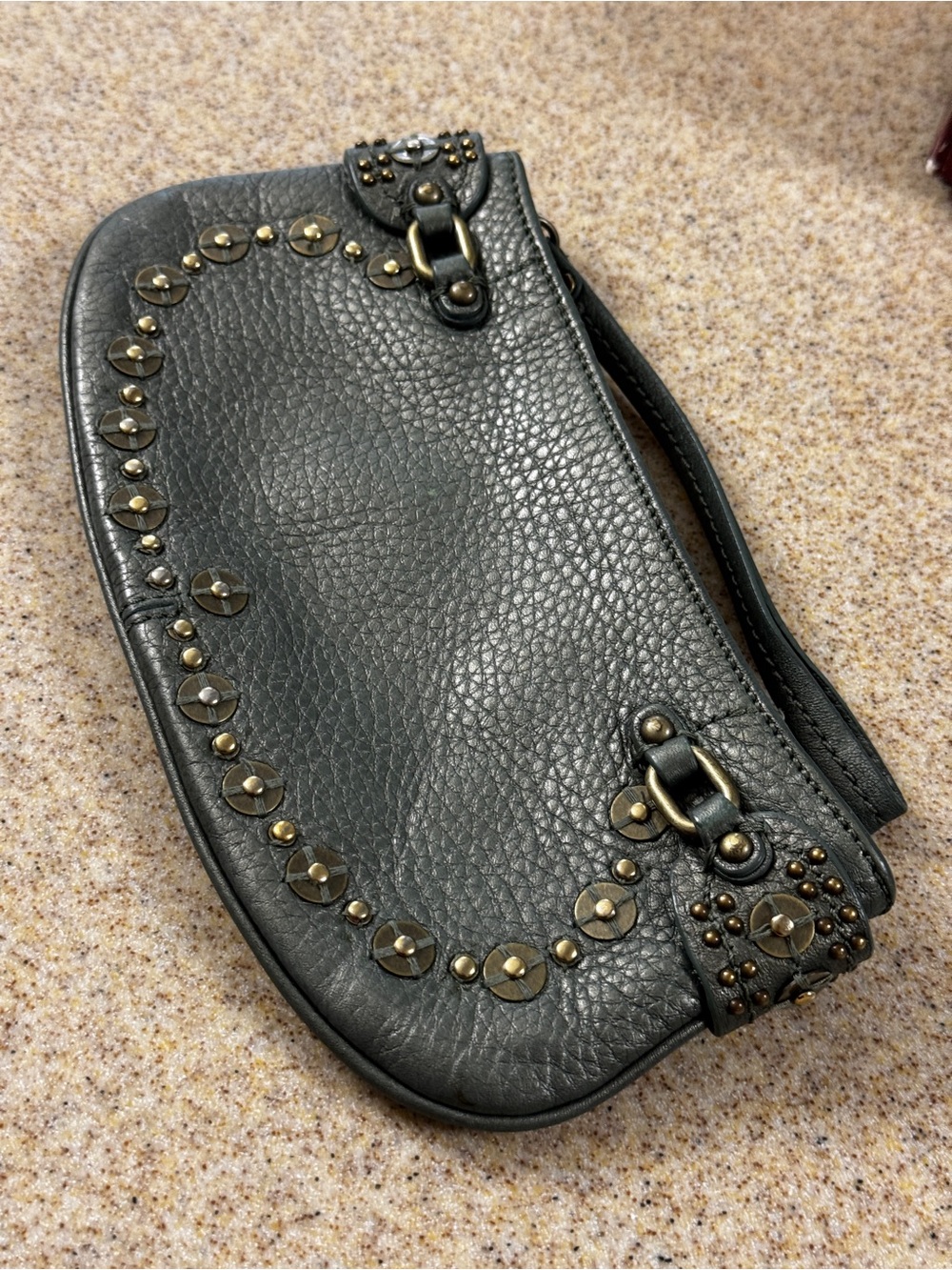 Cole Haan Green Metallic Leather Wristlet Bag Brass Village Palette F 05